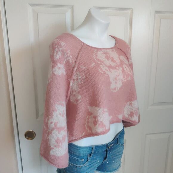 Free People "purple rain" cropped alpaca blend sweater sz M - Picture 6 of 13